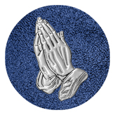 DAROUND 516 SL SH BL Silver Praying Hands Shimmer Blue Background